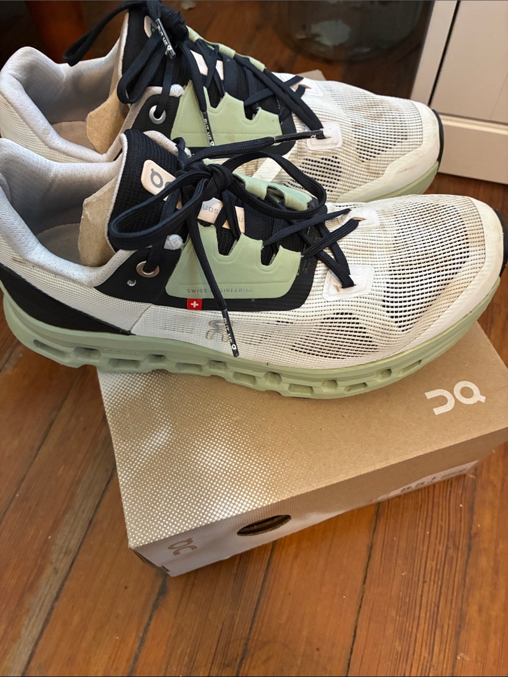 On Running Cloudstratus Sneakers in White & Mint